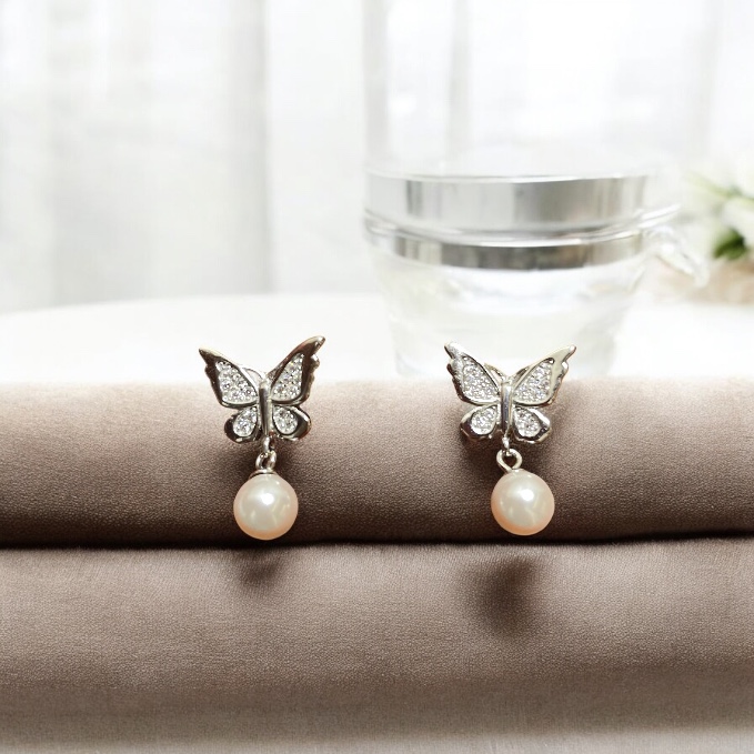 Butterfly Pearl Drop Earrings