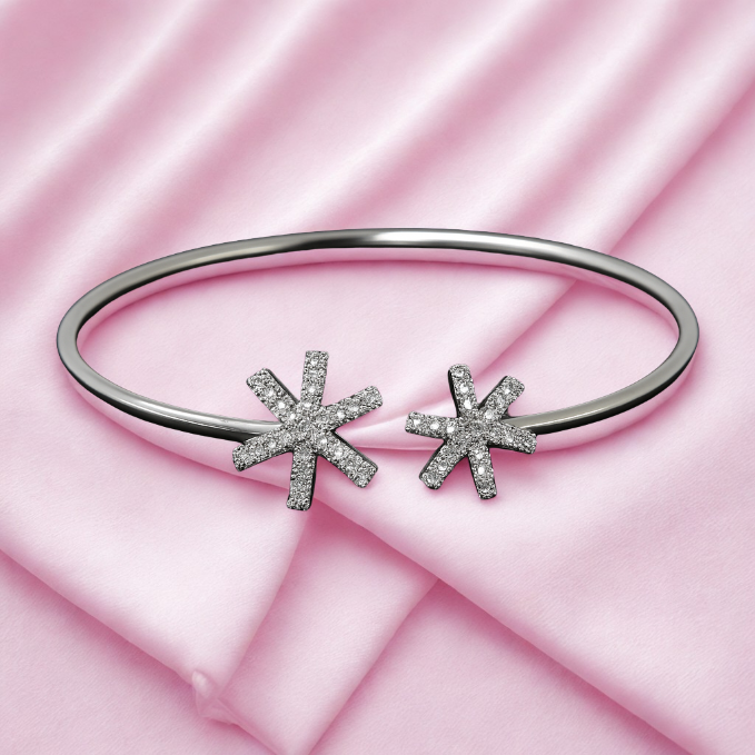 Elegant Silver Snowflake Open Bangle Bracelet