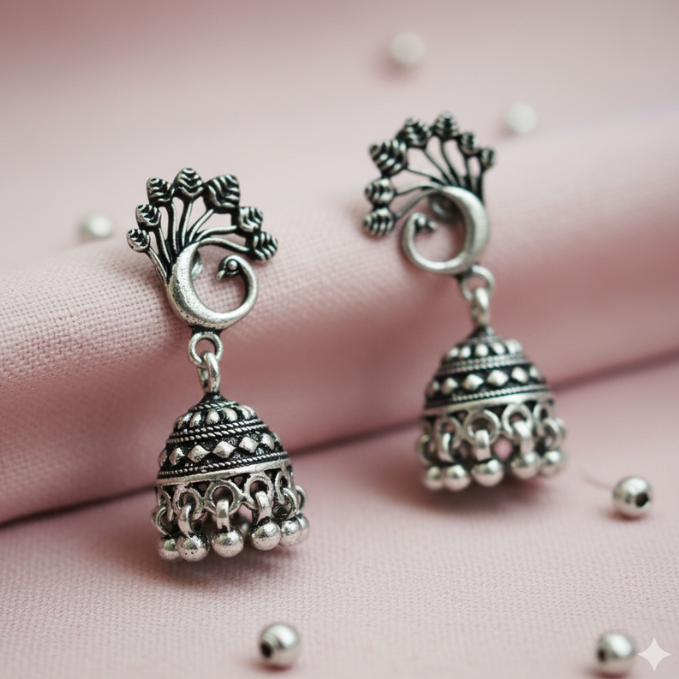  Oxidised Silver Jhumka Earrings